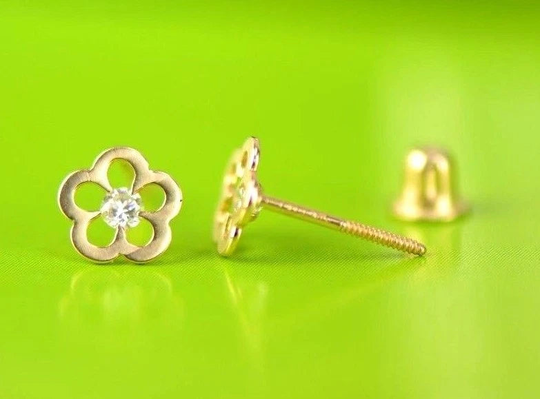 14k Yellow White Gold FlowerCZ Stud Earrings