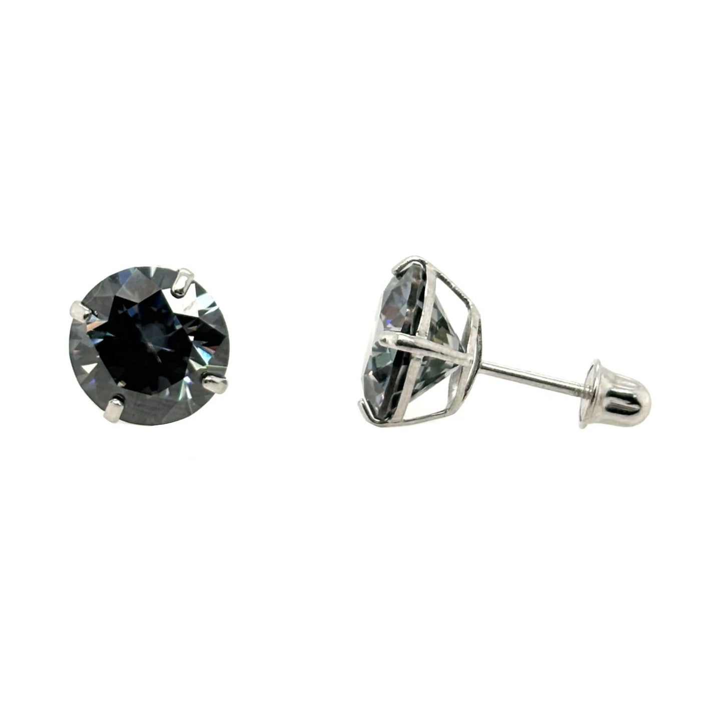 14K Gold GRA Certified D-VVS1 Round Moissanite Grey Screw Back Studs Earrings