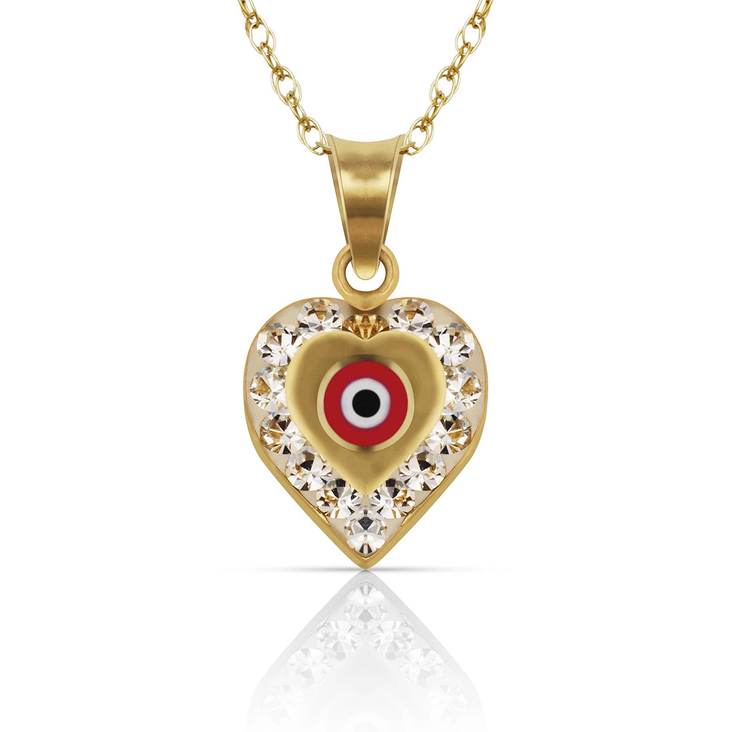 14k Yellow or White Gold CZ Heart Evil Eye Pendants