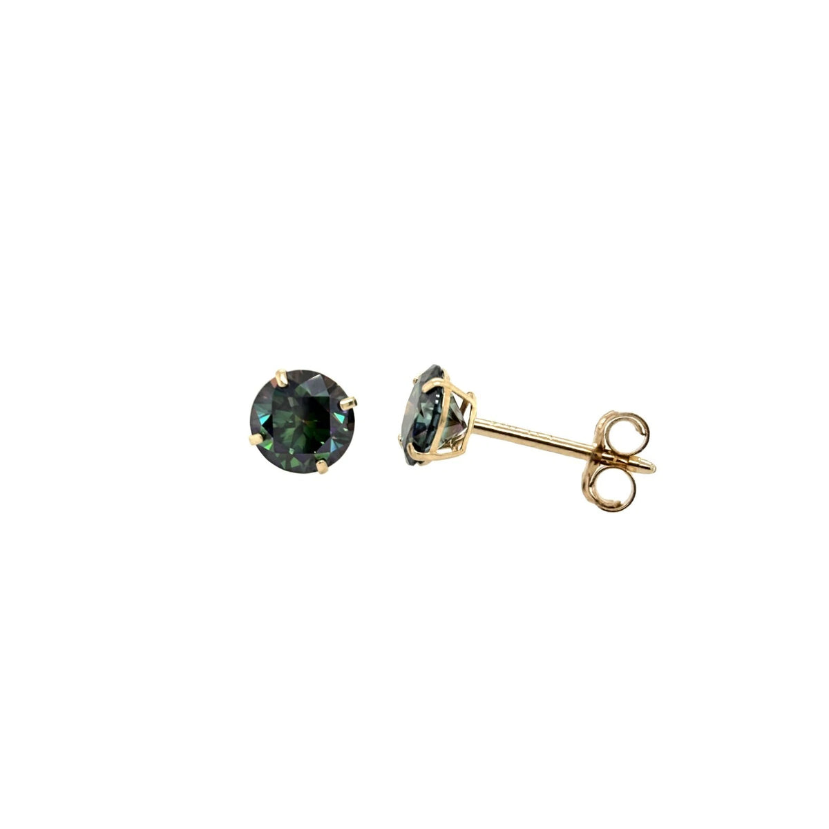 14K Gold GRA Certified D-VVS1 Rainbow Green Moissanite Studs Earrings Push Back
