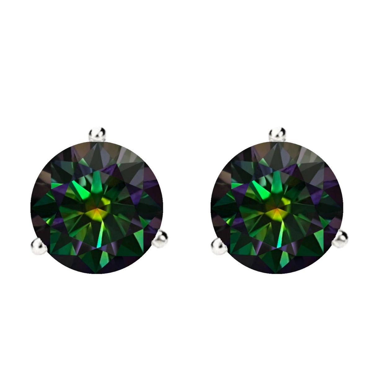 14KGold GRACertifiedD-VVS1 Rainbow Green Moissanite Push Back Stud Earrings
