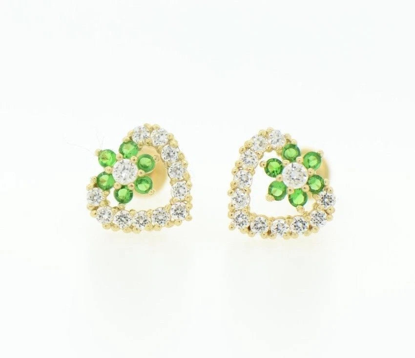 14K Yellow Gold Stud Heart Shape CZ Stud Earrings