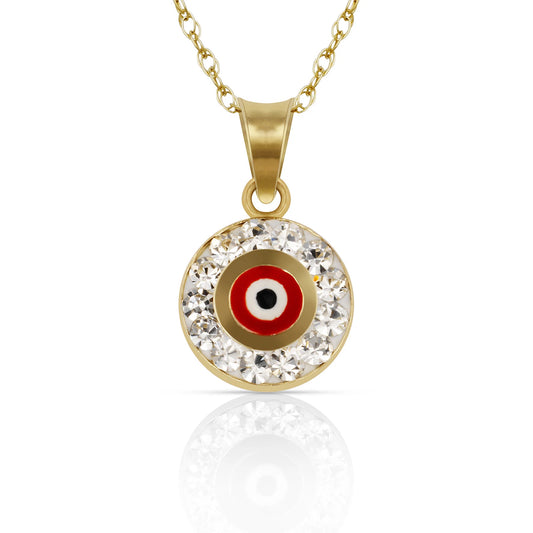 14k Yellow or White Gold CZ Round Shape Evil Eye Pendants