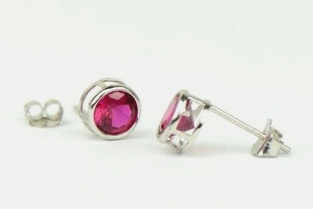 14K Round Bezel3mm Set White Gold Birthstone Earrings