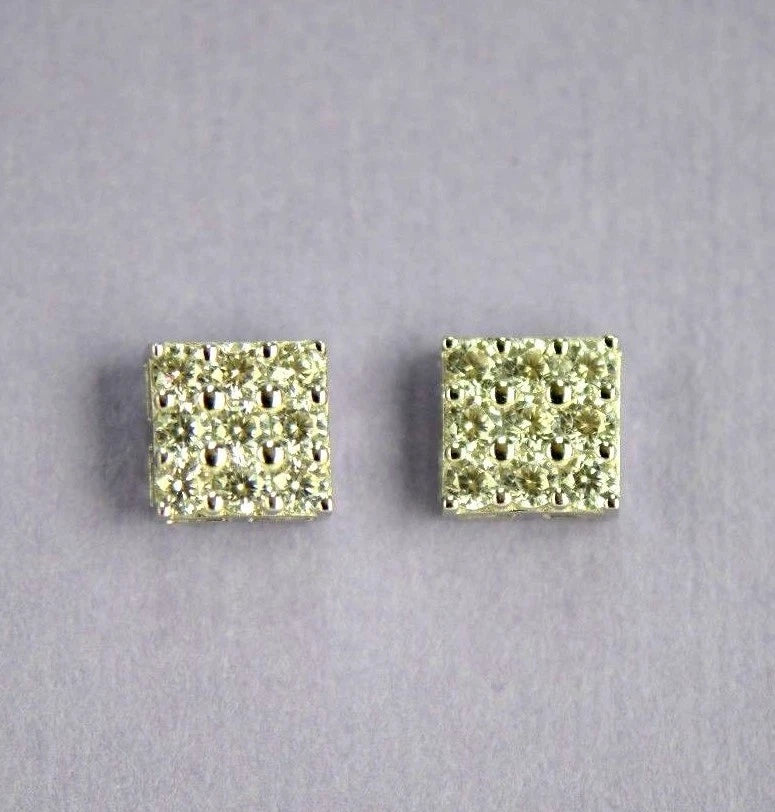 14K Yellow or White Gold Fancy Square Design CZ Stud Earrings
