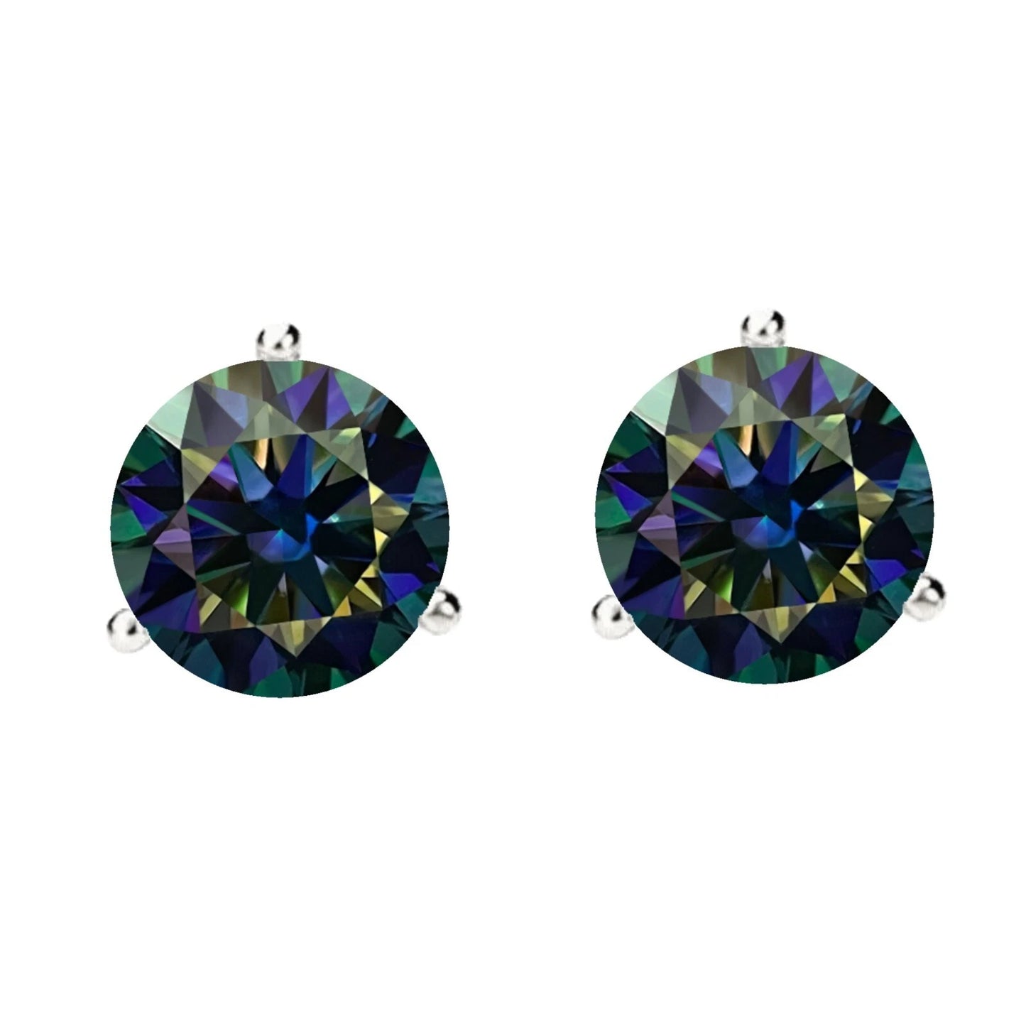 14KGold GRACertifiedD-VVS1 Rainbow Blue Moissanite Push Back Stud Earrings