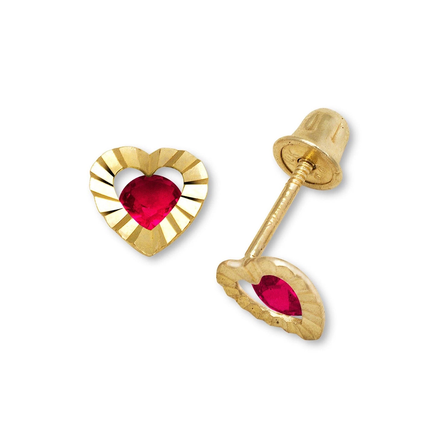 14K Yellow Gold Heart Shape Screw Back Stud Earrings for Girls