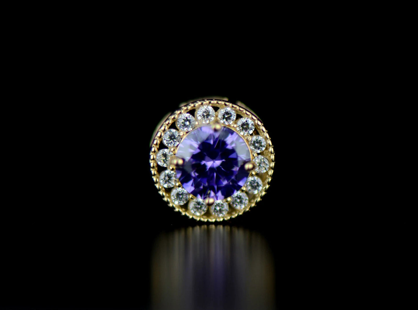 14k Yellow Gold Halo Round Pendant