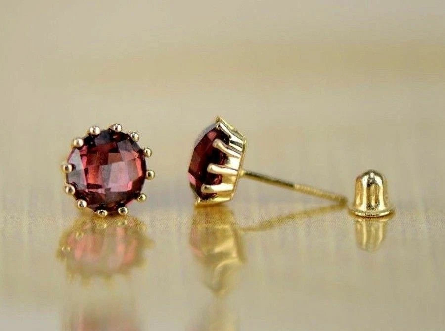 14k Solid Yellow Gold 6mm Round Birthstone Screw Back Earrings for Women