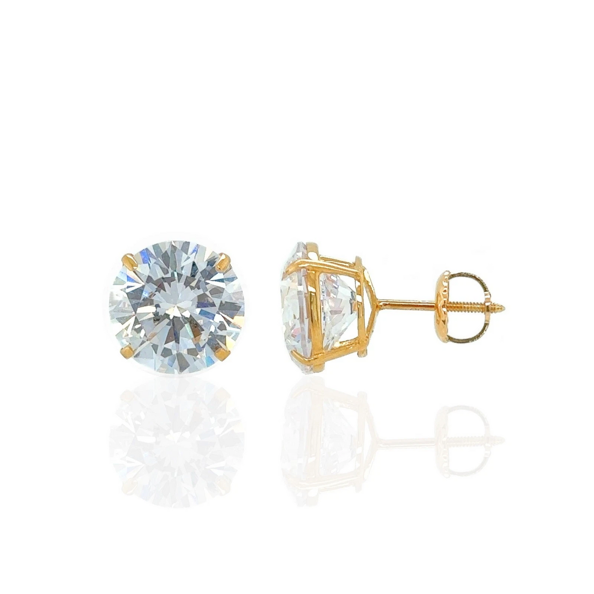 Gold 14K GRA Certified D-VVS1 Round Moissanite Screw Back Studs Earrings
