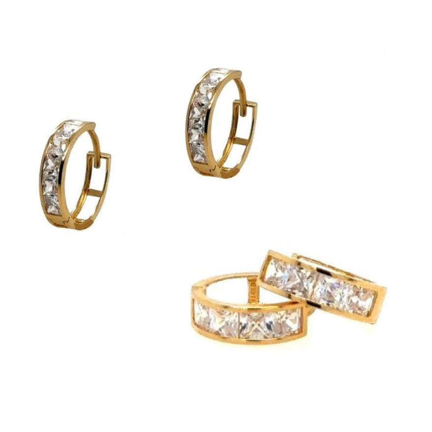 14K Yellow Gold Princess Cut Huggie Hoop Earrings