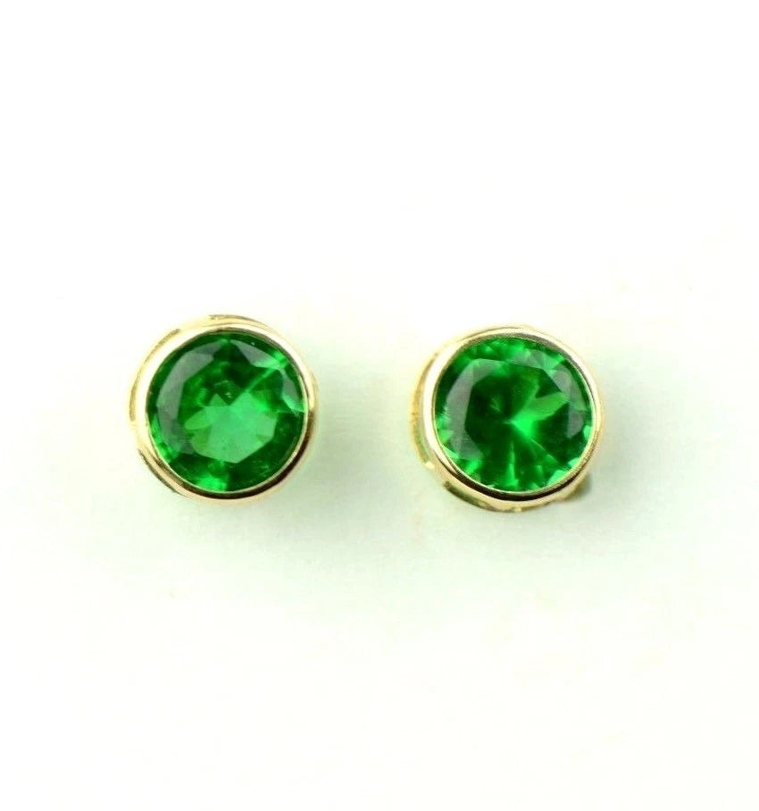 14K Round Bezel Set Yellow Gold Birthstone Earrings