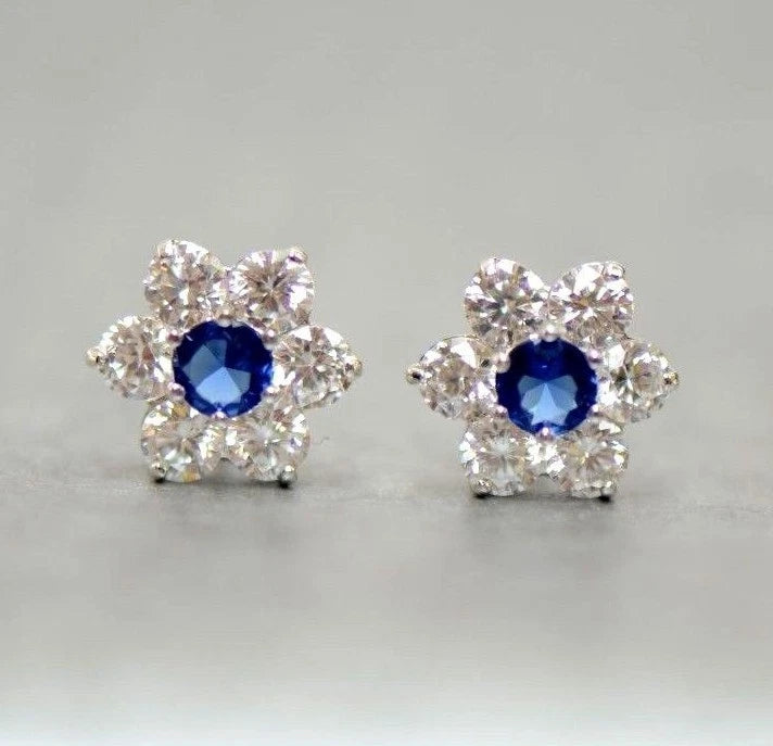 14k White Gold Flower Stud CZ Earrings screw back
