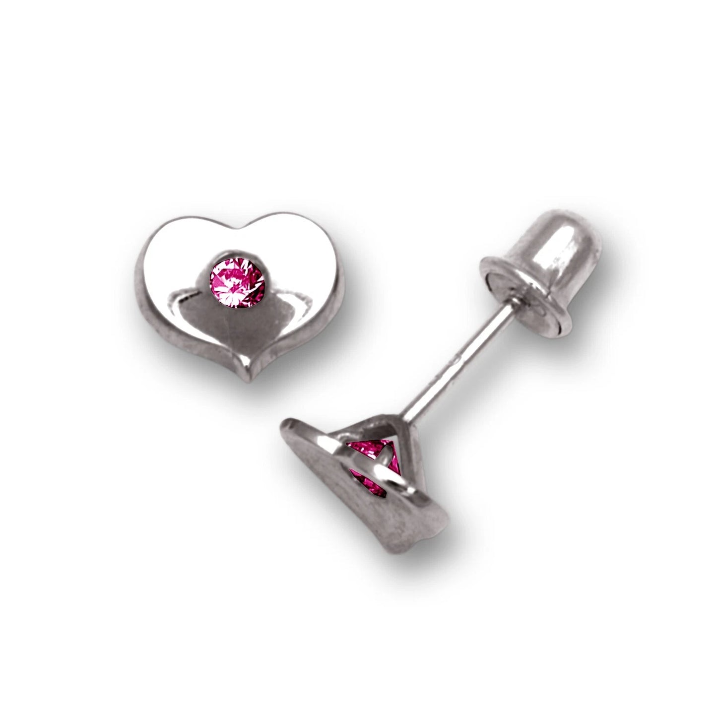 14K Yellow & White Gold CZ Heart Shaped Earrings for Girl & Women