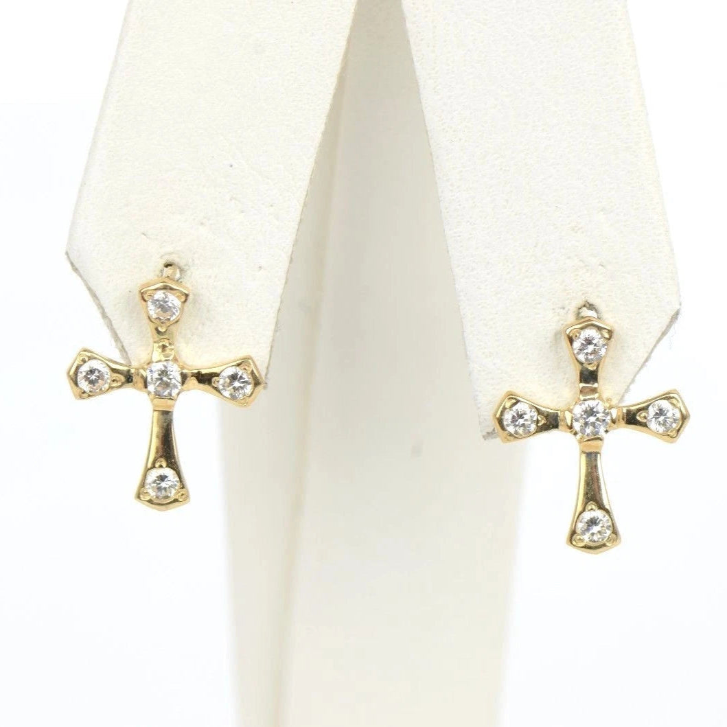 14K Yellow or White Gold Cubic Zirconia Cross Graceful Earrings