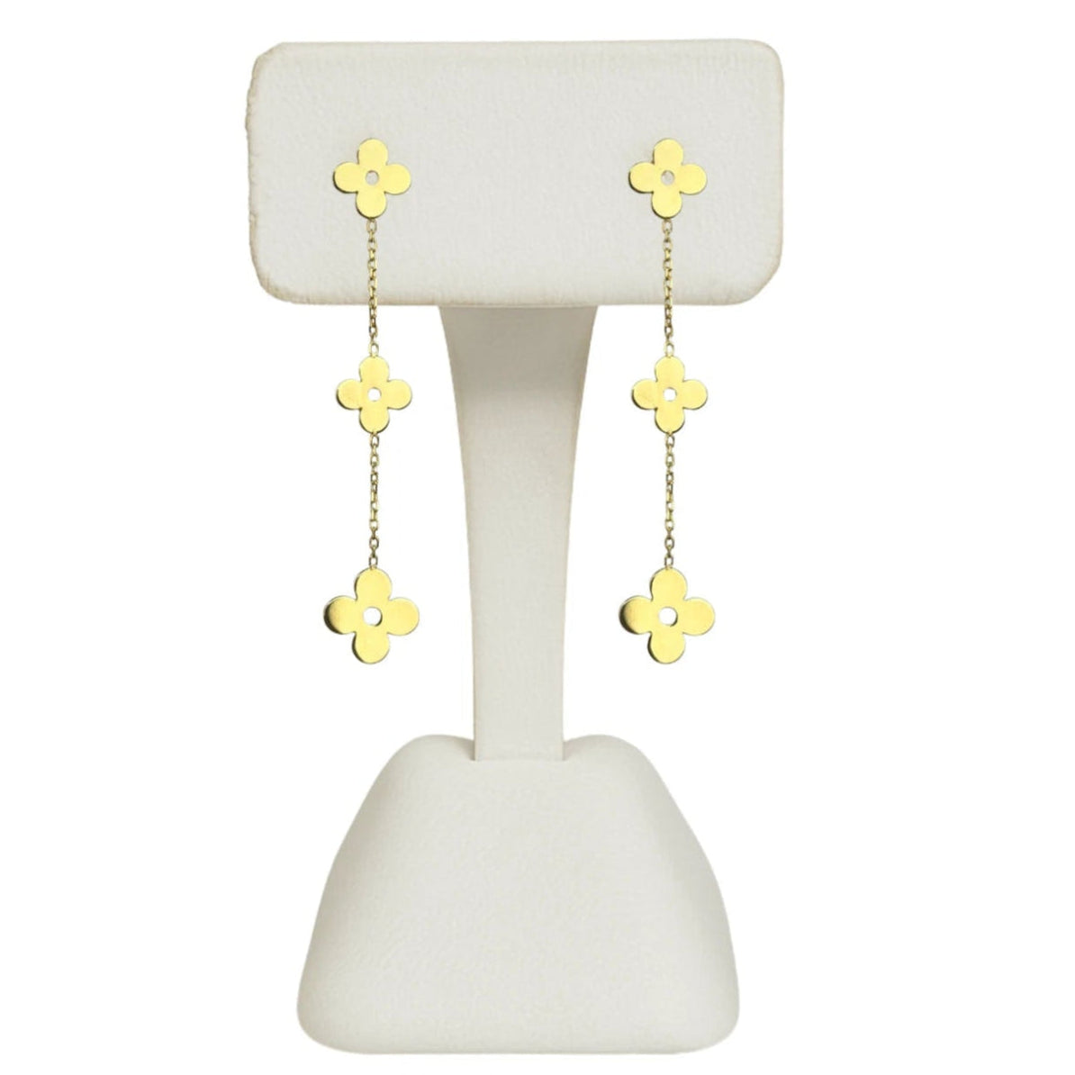 14k Yellow Gold Dangle/Drop Clover Push Back Earrings for Women