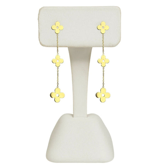14k Yellow Gold Dangle/Drop Clover Push Back Earrings for Women