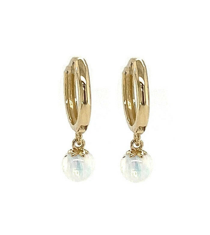 14k Yellow / White Gold Opal Huggie Dangle Earrings