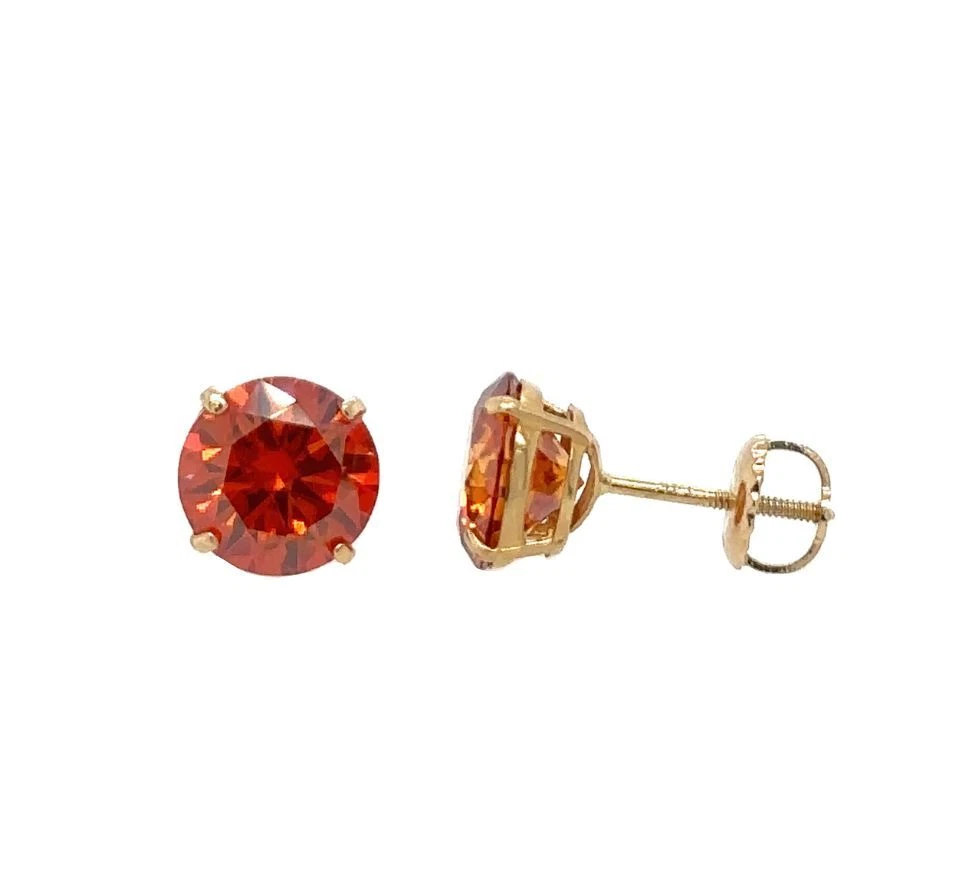 14K Gold GRA Certified D-VVS1 Round Moissanite Orange Screw Back Studs Earrings