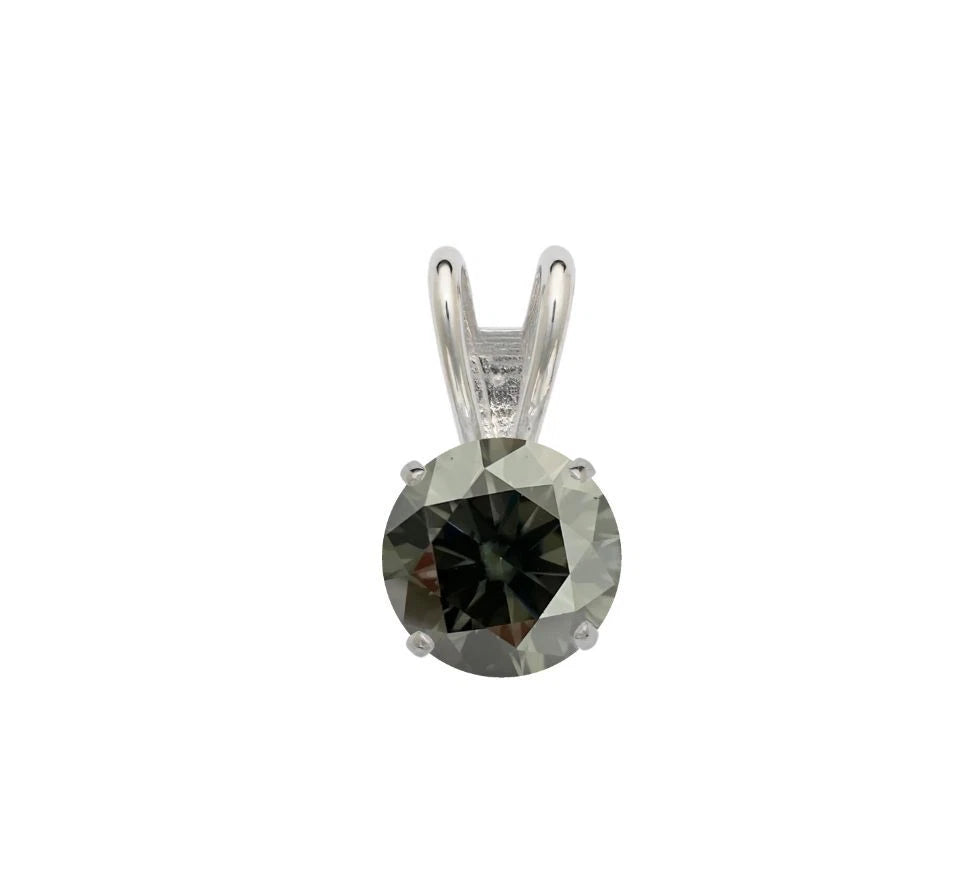 14K Gold GRA Certified D-VVS1 Round White Grey Moissanite Pendant