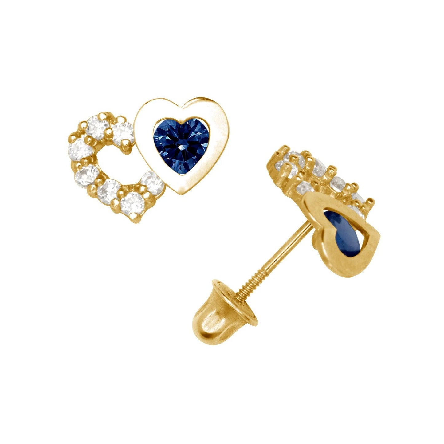 14K Yellow & White Gold Classic CZ Heart Shaped Stud Earrings for Women