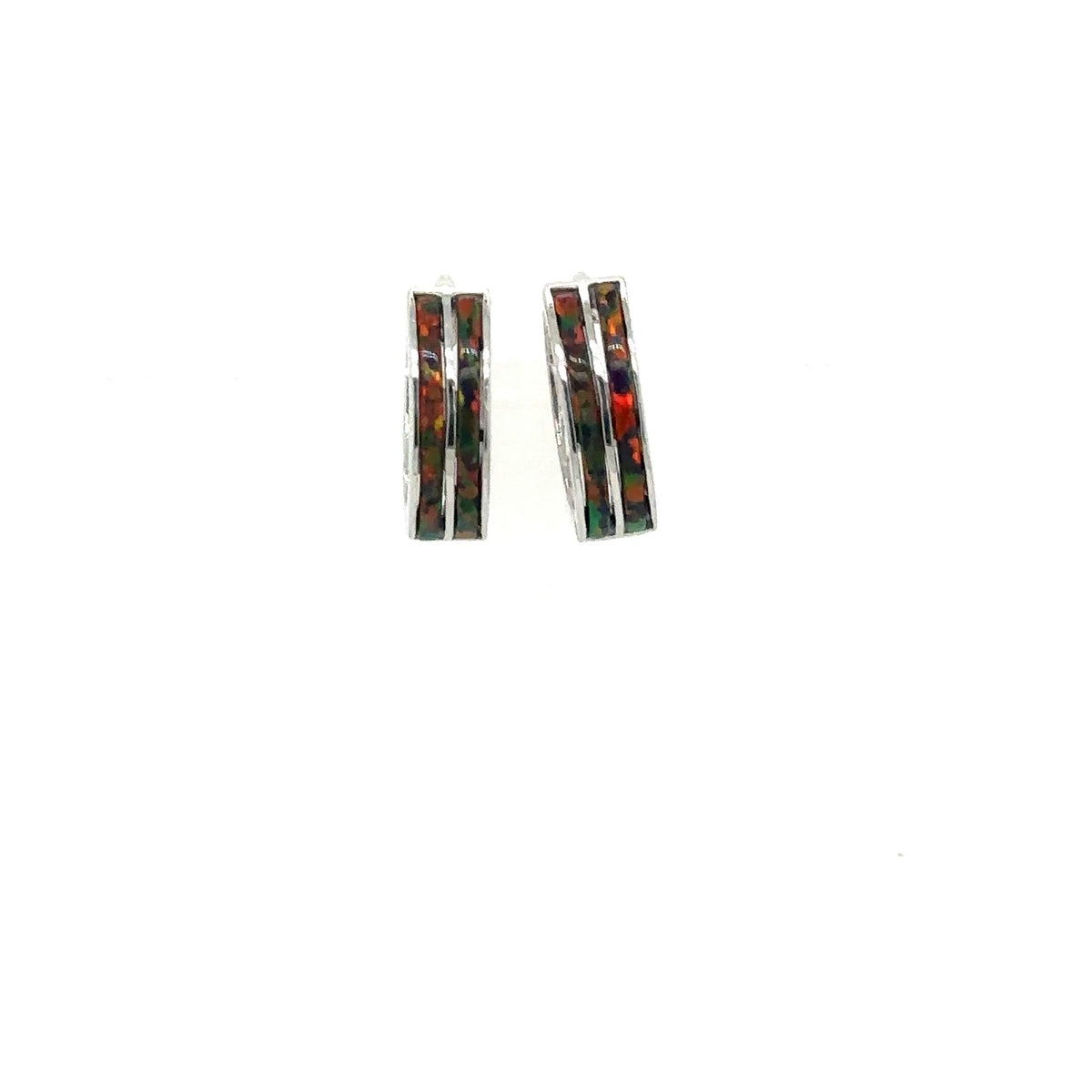 14k White Gold Double Row Black Opal Huggie Hoop Earrings