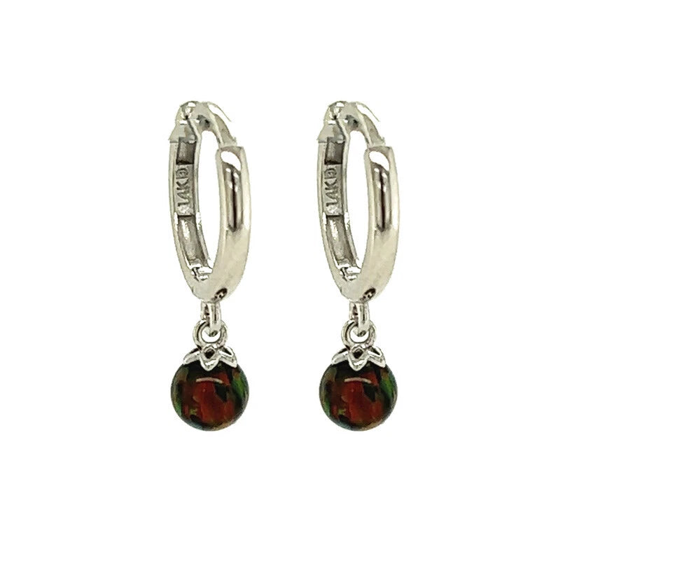 14k Yellow / White Gold Opal Huggie Dangle Earrings