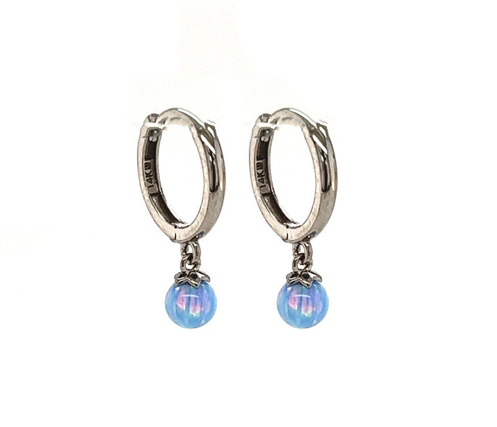 14k Yellow / White Gold Opal Huggie Dangle Earrings