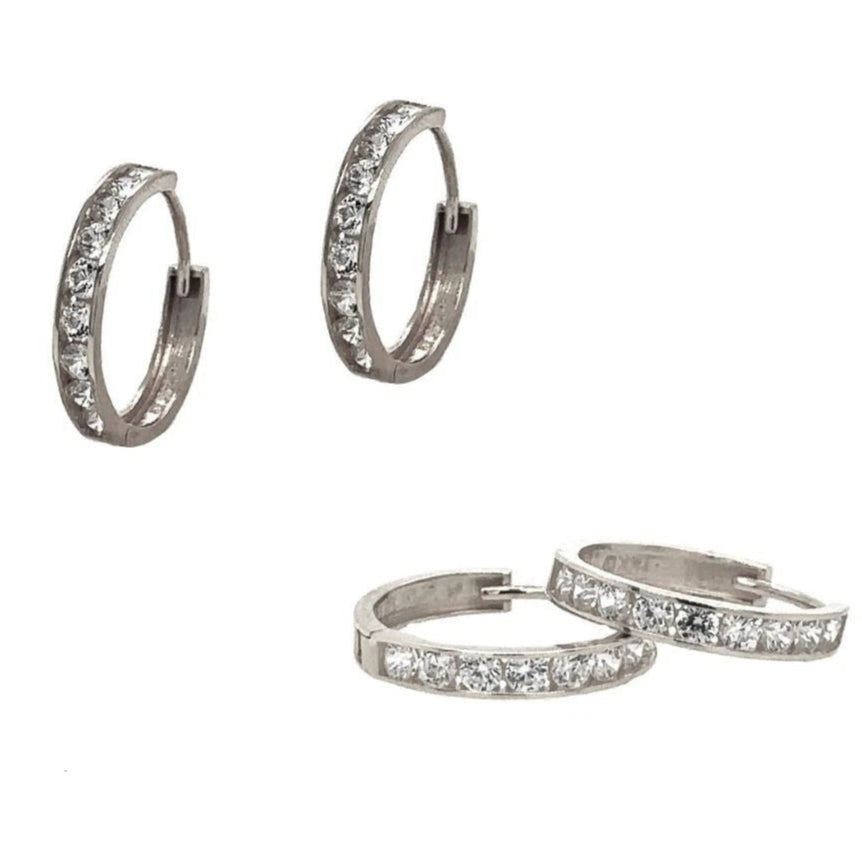 14K White Gold Huggie High Shine Polish Hoop Earrings