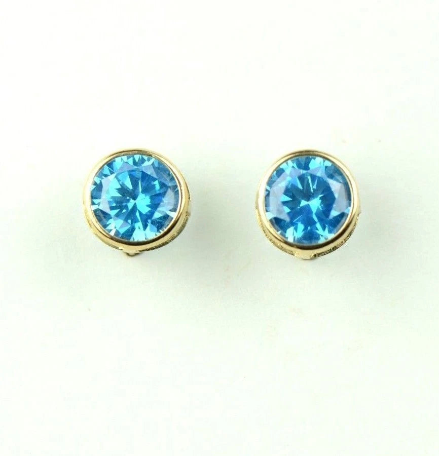 14K Round Bezel Set Yellow Gold Birthstone Earrings