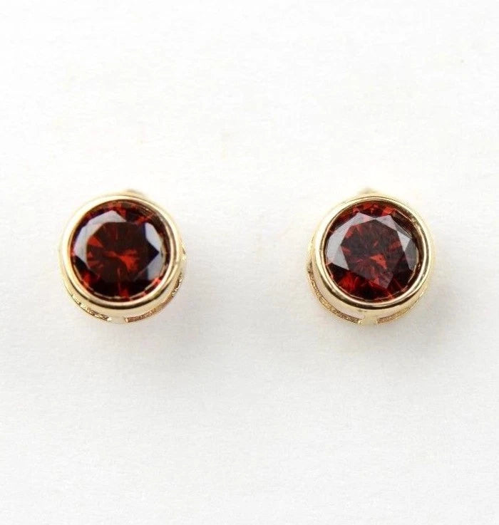 14K Round Bezel Set 5mm Yellow Gold Birthstone Earrings