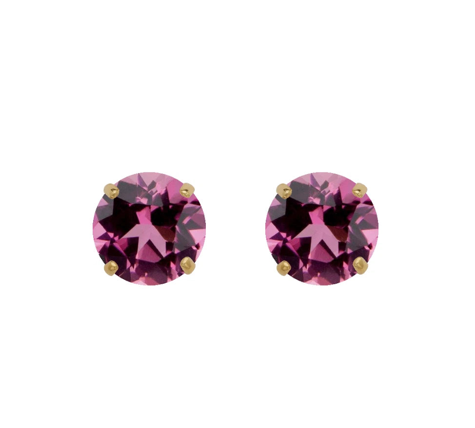 14K Yellow Gold Beautiful 5mm Round Birthstone Stud Push Back Earrings for Women