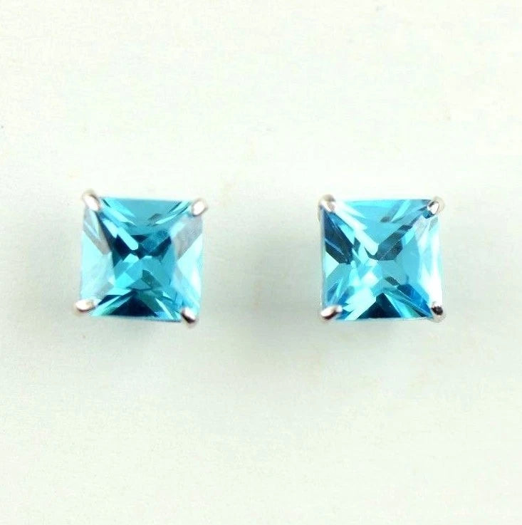 14k White Gold Solid Square Princess Cut Birthstone 6MM CZ Stud Earrings
