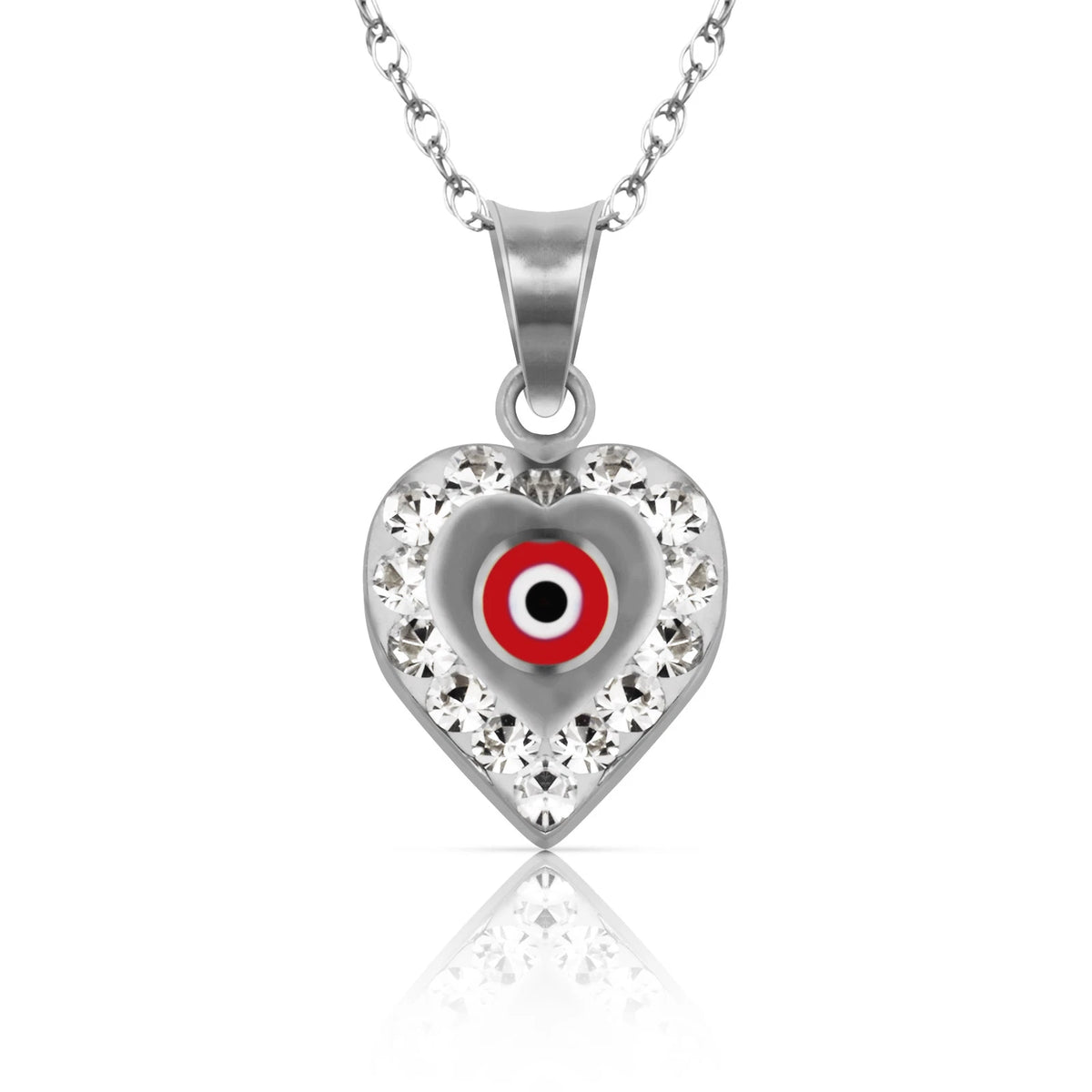 14k Yellow or White Gold CZ Heart Evil Eye Pendants
