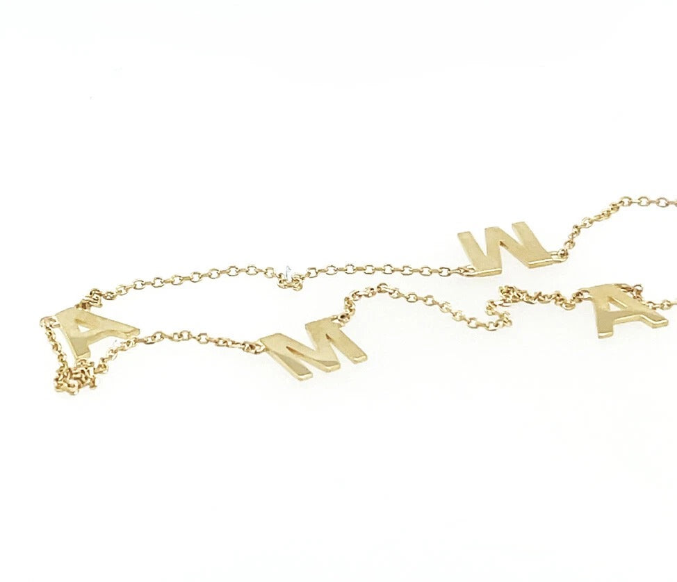 14K Yellow/ White/ Rose Gold "MAMA" Charm Necklace