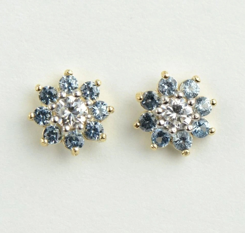 14k Yellow Gold Flower Stud Earrings with  Birthstone Screw Back