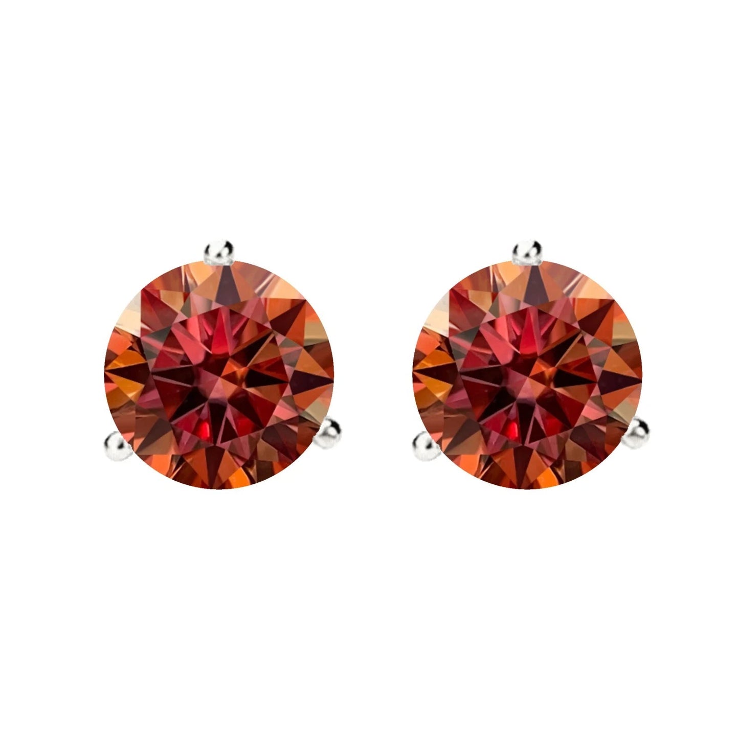 14KGold GRACertifiedD-VVS1 Watermelon Red Moissanite Push Back Stud Earrings