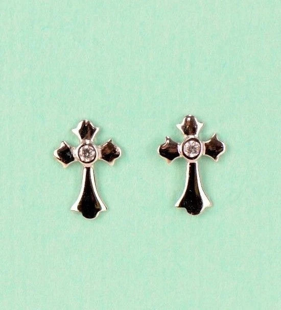 14K White Yellow Gold Cross CZ Earrings