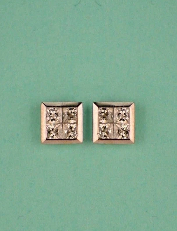 14K Yellow or White Gold Fancy Square CZ Stud Earring