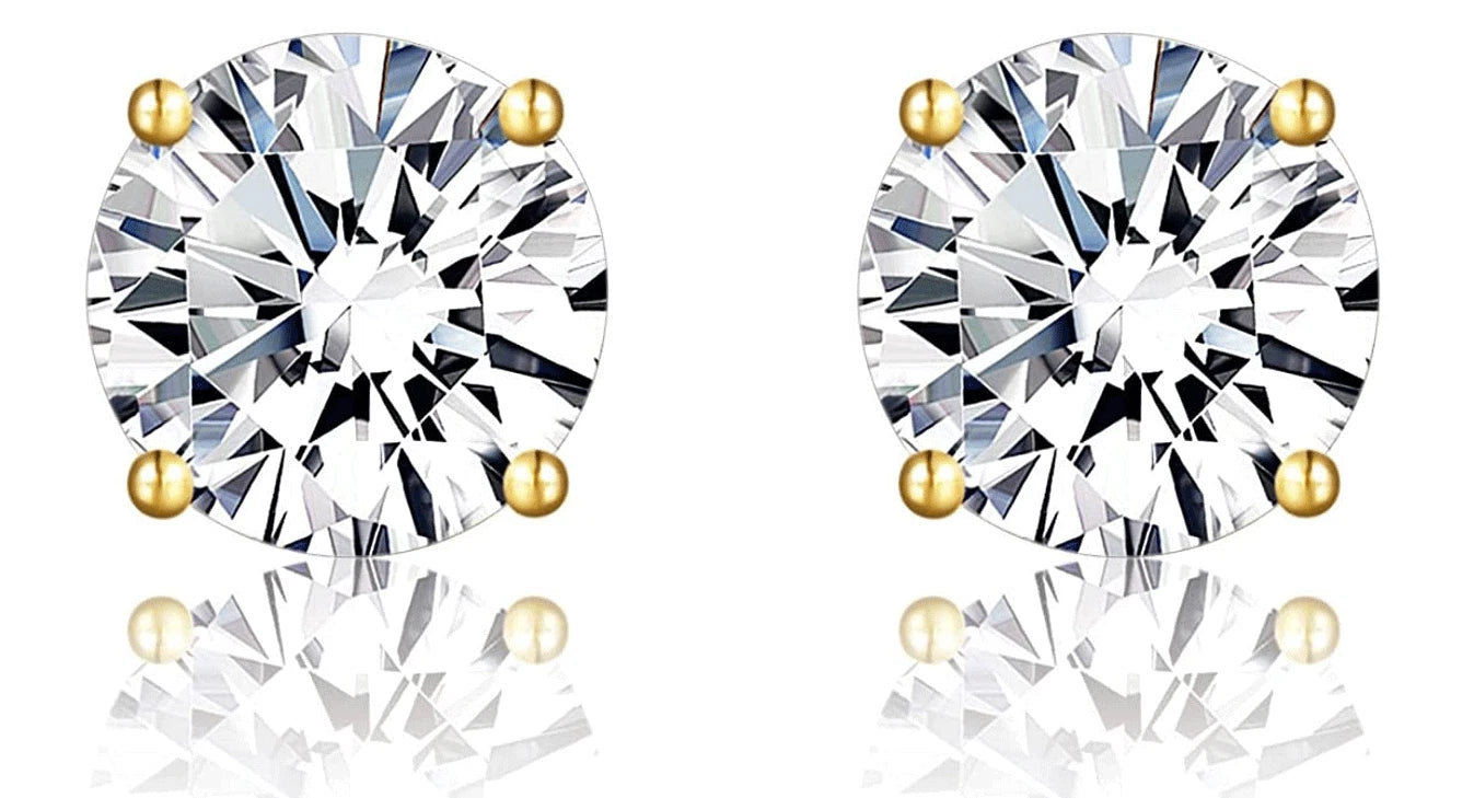 14K Yellow Gold 4mm Round Shaped Birthstone Stud Push Back Earrings for Women