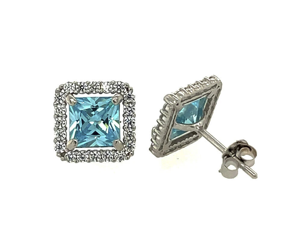 14k Yellow and White Gold Cushion Stud Earrings with Push Back