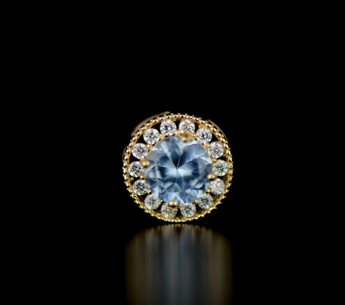 14k Yellow Gold Halo Round Pendant