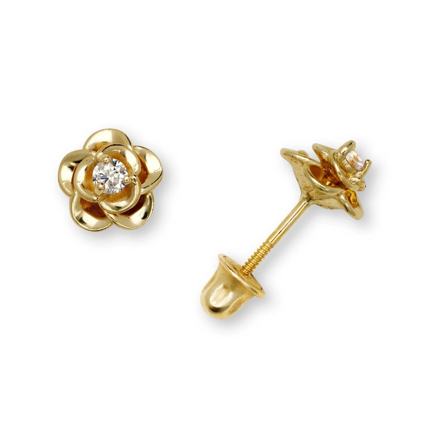 14K Yellow & White Gold CZ Flower Beautiful Earrings for Girls
