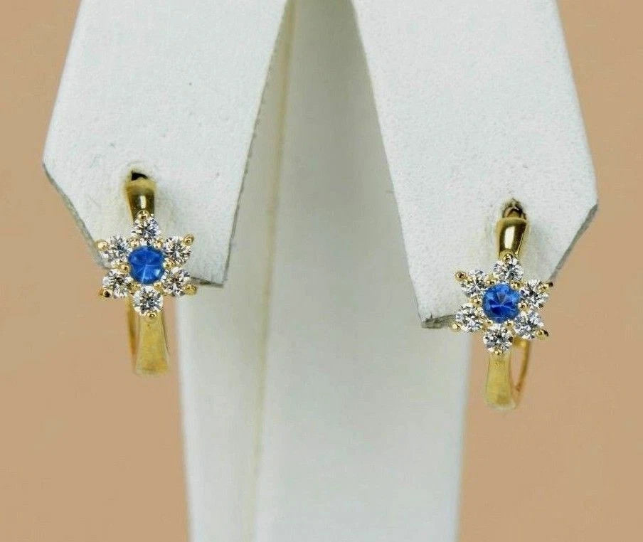 14k Yellow Gold Flower Huggies Hoop Earring Birthstone