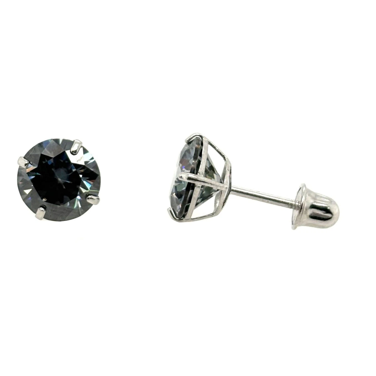 14K Gold GRA Certified D-VVS1 Round Moissanite Grey Screw Back Studs Earrings