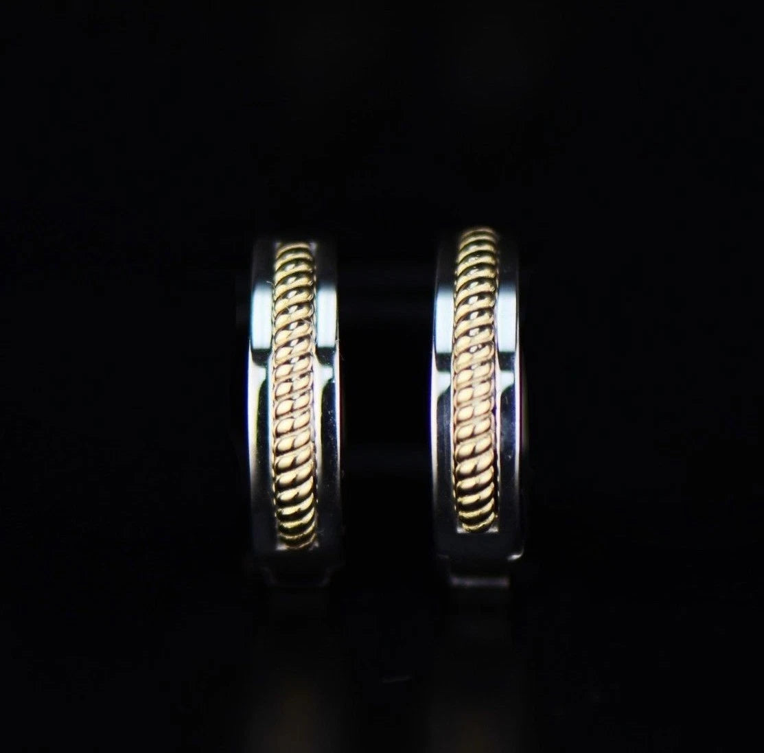 14k Yellow and White Gold Huggie Hoop Earrings Two Tones