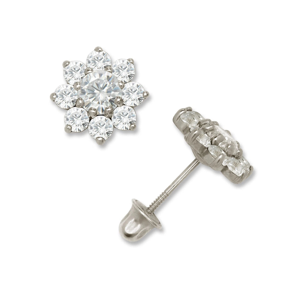 14K Yellow & White Gold Large Beautiful CZ Flower Stud Earrings for Women