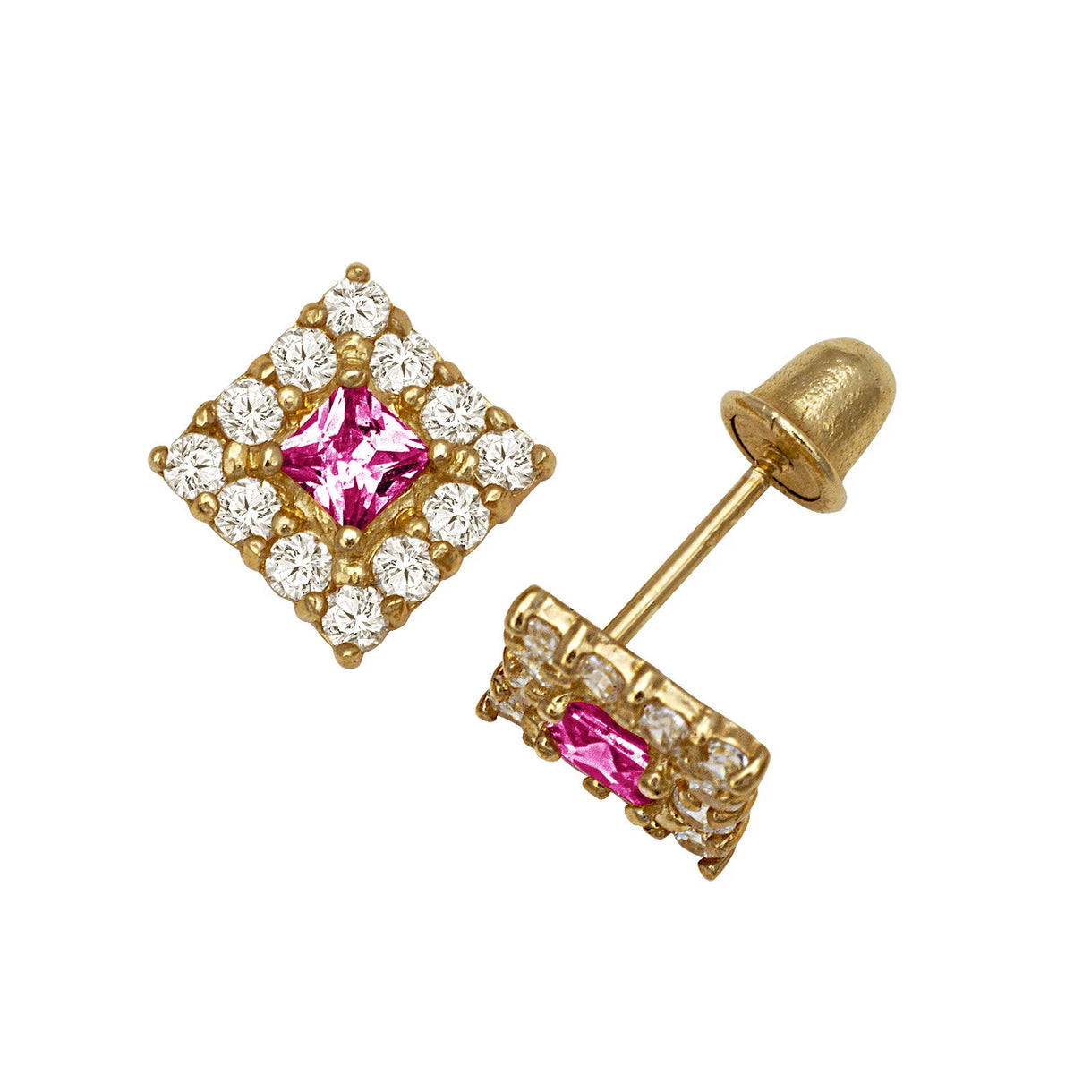 14k Yellow & White Gold CZ Birthstone Stud Screw Back Earrings for Women