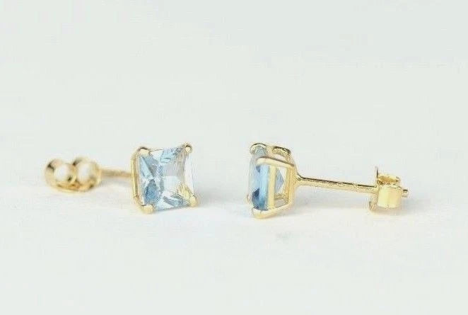14k Yellow Gold Solid Square Princess Cut Birthstone 4MM CZ Stud Earrings