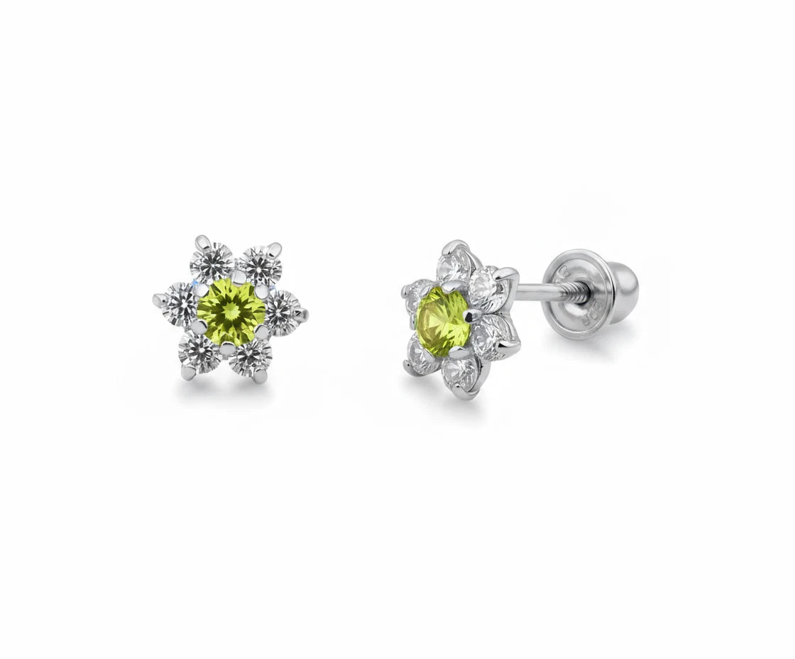 14k White Gold Beautiful Flower Shaped Stud Earrings for Women